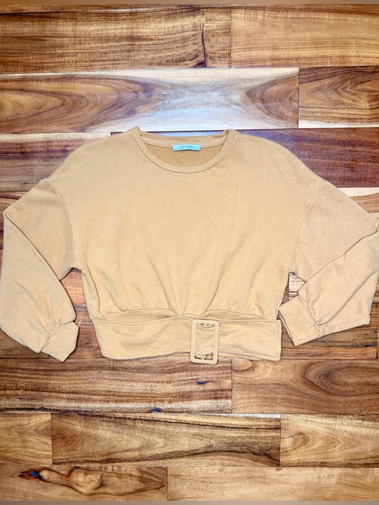 Zara Tops - Zara Tan Cropped Sweatshirt with Buckle Belt
